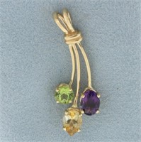 Peridot, Amethyst and Citrine Pendant In 14k Yello