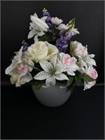 Gray Planter w/Faux Flower Bouquet