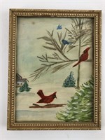 Watercolor Framed Original Art Winter Cardinal