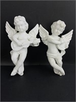 Pair of porcelain hanging musical angels /