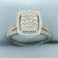 Halo Design Pave Set Diamond Ring in 14k White Gol