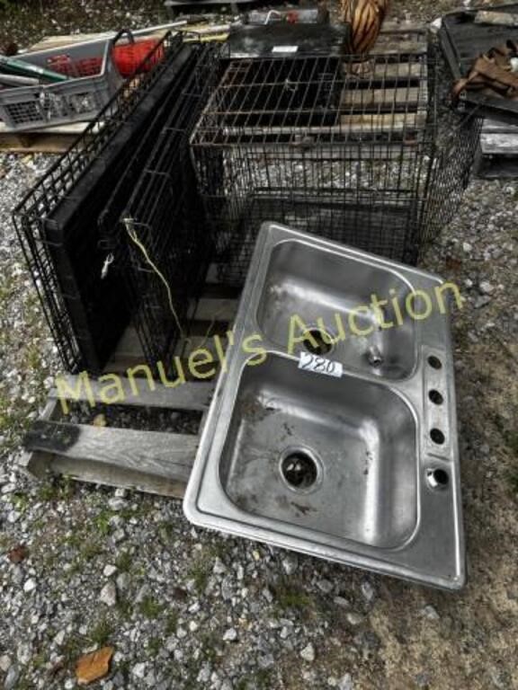 (3) PET CAGES & STAINLESS STEEL DOUBLE SINK