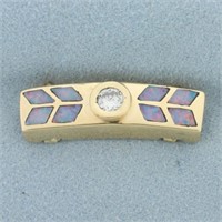 Diamond and Black Opal Inlay Pendant Slide in 14k