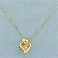 Mother and Child Heart Necklace in 14k Yellow Gold