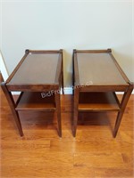PAIR OF END TABLES WITH GLASS TOPS