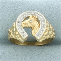 Diamond Horse and Horseshoe Nugget Ring in 14k Yel