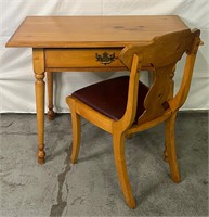 Wooden Desk with Lap Drawer and Cushioned Chair