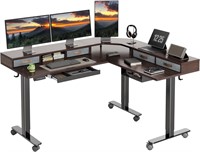 Triple Motor L Desk  63' Black/Brown