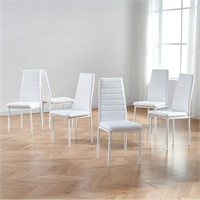 Faux Leather High Back Chair  Set of 6  White
