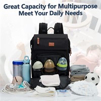 Black Diaper Backpack, Waterproof, Large