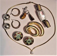 Vtg 11 Pc Lot Jewelry Earrings Watch Necklace