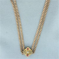 Antique Victorian Opal Ruby Seed Pearl Guard Chain