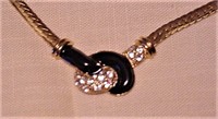 Vtg Avon Rhinestone Black Enamel Necklace & Earris