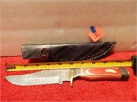 Damascus Knife Red handle w/ Sheath 10-1/4" L