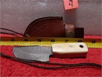 Damascus Knife Bone Handle w/ Sheath 5" L