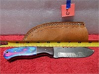 Damascus Knife Wood Handle Sheath 8" L