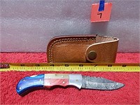 Damascus Knife Lockback Wood Handle 6-1/2" Overall