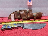 Damascus Knife Resin Handle w/ Sheath 10-1/4" L