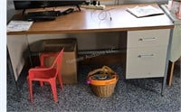 Desk - metal, tan, with laminate top - 2 drawer -