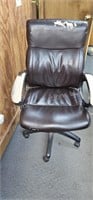 Office chair - brown leather, with wheels, high ba