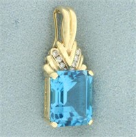 Swiss Blue Topaz and Diamond Pendant in 14k Yellow