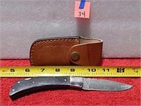 Damascus Knife Wood Handle Lock Back 7-1/2"