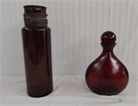 2 Thick Brown Glass Bottles 13" & 18"