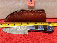 Damascus Knife Resin Handle 7-1/2" L w/ Sheath