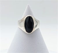 Solid Sterling Black Oval Onyx Mens Ring 10 Grams!