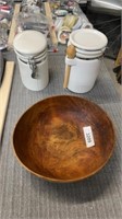 Wooden bowl and canisters