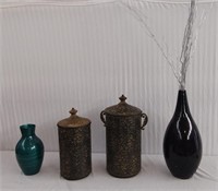 2 Vases & 2 Metal Containers-13"-18"-21" & 23"