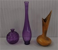 Royal Haegar Vase-16" &  Purple Glass Vases 7"&20"