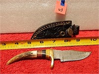 Damascus Knife Bone Handle 6" L w/ Sheath