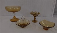 4 Piece Vintage Amber Glass