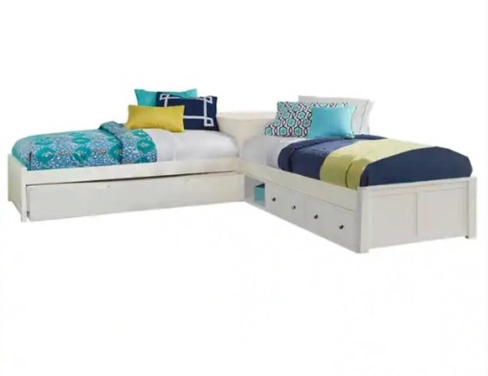 L-Shape Twin Platform Beds White retail $1420