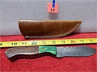 Damascus Knife Wood Handle 8" w/ Sheath