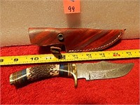 Damascus Knife Bone Handle 8-1/4" w/ Sheath