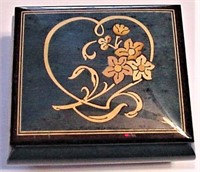 Vtg Italian Inlaid Wooden Heart Flowers Music Box