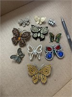 10 butterfly pins brooches some rhinestone
