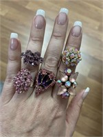 5 pink rhinestone costume jewelry rings