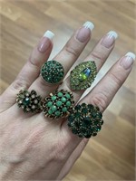 5 green rhinestone costume jewelry rings
