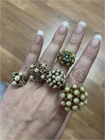 5 costume jewelry pearl rings rhinestones