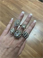 5 clear rhinestone fashion jewelry rings