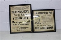 2 Vintage Diefenbakers Campaign Signs
