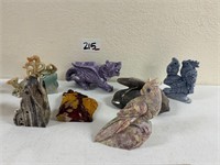 Lot of 6 Stone Annimals + Hobbit House As Shown