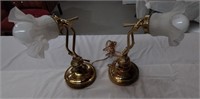 2 Vintage Brass Lamps 10"