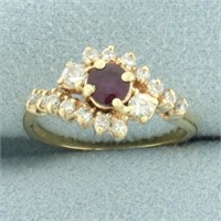 Ruby and Diamond Bypass Ring in 14k Yellow Gold