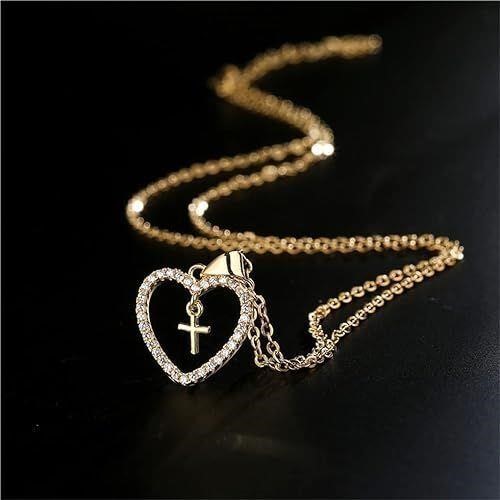 Brass Necklace, Creative Heart and Cross Pendant
