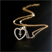 Brass Necklace, Creative Heart and Cross Pendant