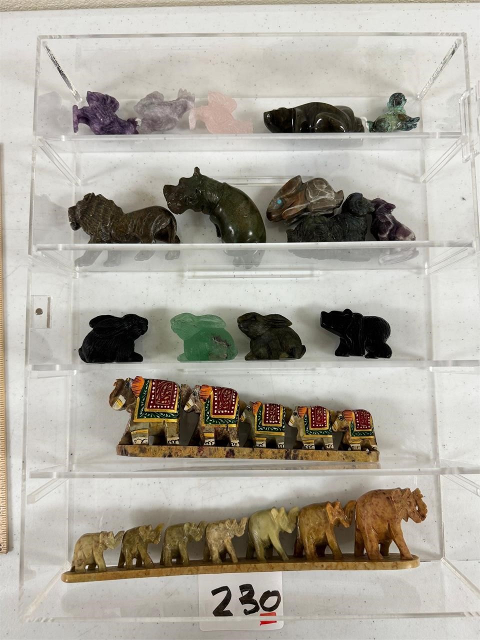 Display Case w/ Stone Animals & Fetishes 8" x 14"